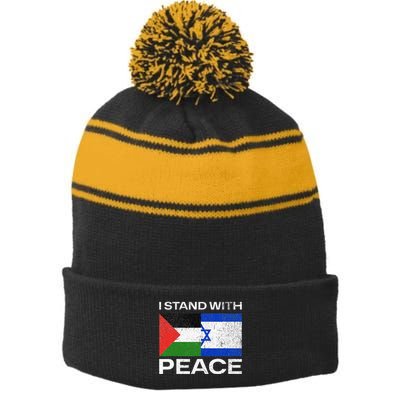 I Stand For Peace For Isreal And For Palestin Stripe Pom Pom Beanie