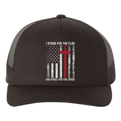 I Stand For The Flag And Kneel For The Cross USA Christian Yupoong Adult 5-Panel Trucker Hat