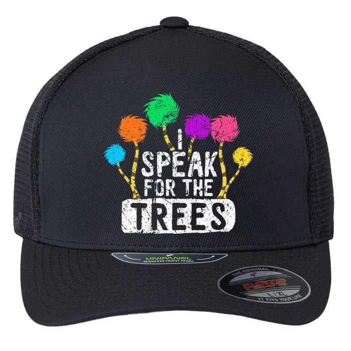 I Speak For Trees Earth Day Save Earth Awareness Hippie Flexfit Unipanel Trucker Cap