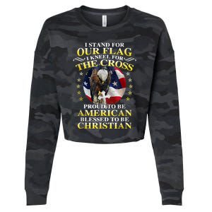 I Stand For Our Flag Kneel For The Cross Eagle 4th Of July Cropped Pullover Crew