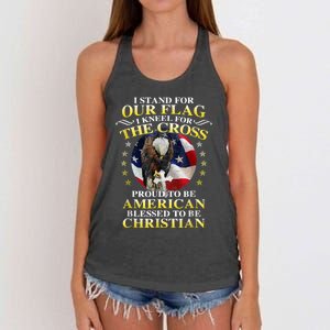 I Stand For Our Flag Kneel For The Cross Eagle 4th Of July Women's Knotted Racerback Tank