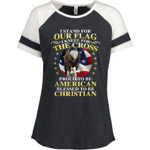 I Stand For Our Flag Kneel For The Cross Eagle 4th Of July Enza Ladies Jersey Colorblock Tee