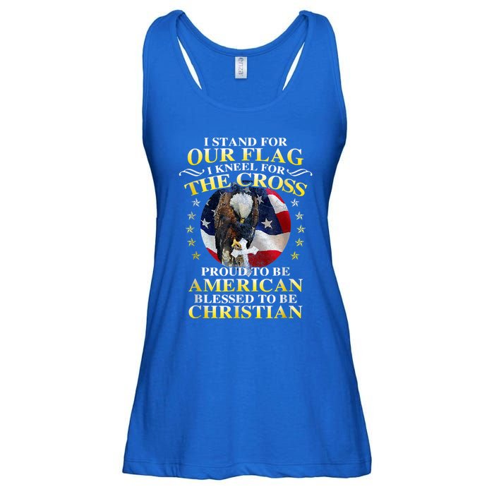 I Stand For Our Flag Kneel For The Cross Eagle 4th Of July Ladies Essential Flowy Tank