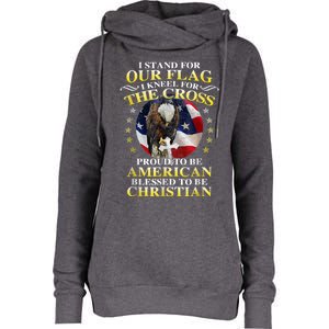 I Stand For Our Flag Kneel For The Cross Eagle 4th Of July Womens Funnel Neck Pullover Hood