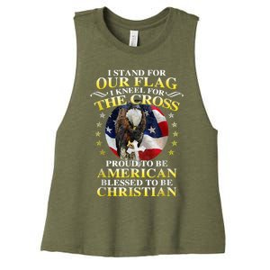 I Stand For Our Flag Kneel For The Cross Eagle 4th Of July Women's Racerback Cropped Tank