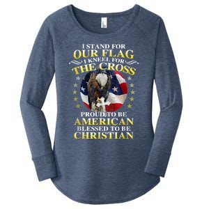 I Stand For Our Flag Kneel For The Cross Eagle 4th Of July Women's Perfect Tri Tunic Long Sleeve Shirt