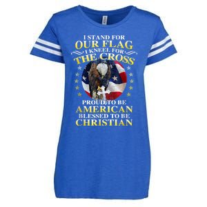 I Stand For Our Flag Kneel For The Cross Eagle 4th Of July Enza Ladies Jersey Football T-Shirt