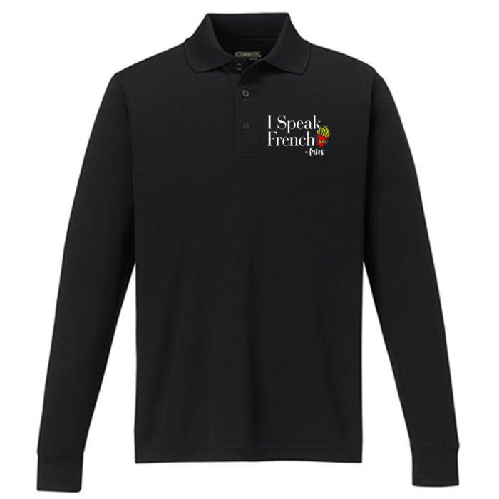 I Speak French Fries Performance Long Sleeve Polo