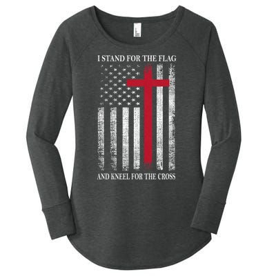 I Stand For The Flag And Kneel For The Cross Usa Flag Women's Perfect Tri Tunic Long Sleeve Shirt