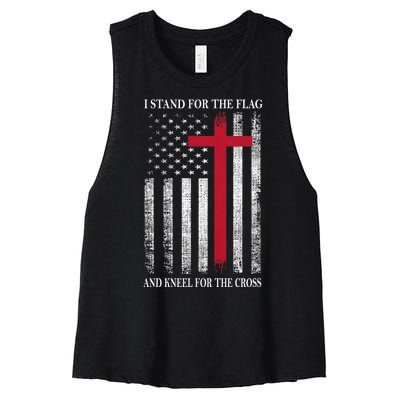 I Stand For The Flag And Kneel For The Cross Usa Flag Women's Racerback Cropped Tank