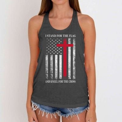 I Stand For The Flag And Kneel For The Cross Usa Flag Women's Knotted Racerback Tank