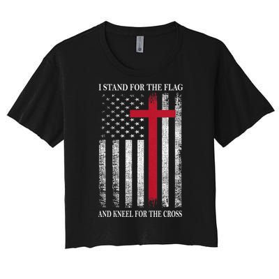 I Stand For The Flag And Kneel For The Cross Usa Flag Women's Crop Top Tee