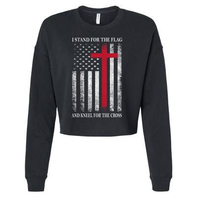 I Stand For The Flag And Kneel For The Cross Usa Flag Cropped Pullover Crew