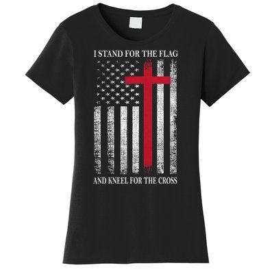 I Stand For The Flag And Kneel For The Cross Usa Flag Women's T-Shirt