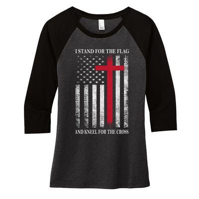 I Stand For The Flag And Kneel For The Cross Usa Flag Women's Tri-Blend 3/4-Sleeve Raglan Shirt