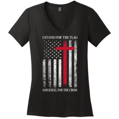 I Stand For The Flag And Kneel For The Cross Usa Flag Women's V-Neck T-Shirt