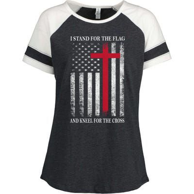 I Stand For The Flag And Kneel For The Cross Usa Flag Enza Ladies Jersey Colorblock Tee