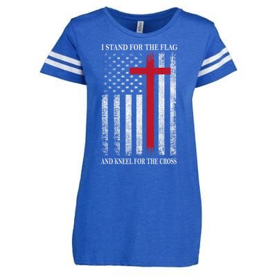 I Stand For The Flag And Kneel For The Cross Usa Flag Enza Ladies Jersey Football T-Shirt