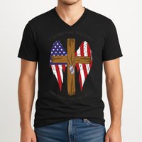 I Stand For The Flag Kneel For The Cross USA V-Neck T-Shirt