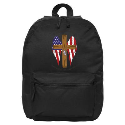 I Stand For The Flag Kneel For The Cross USA 16 in Basic Backpack
