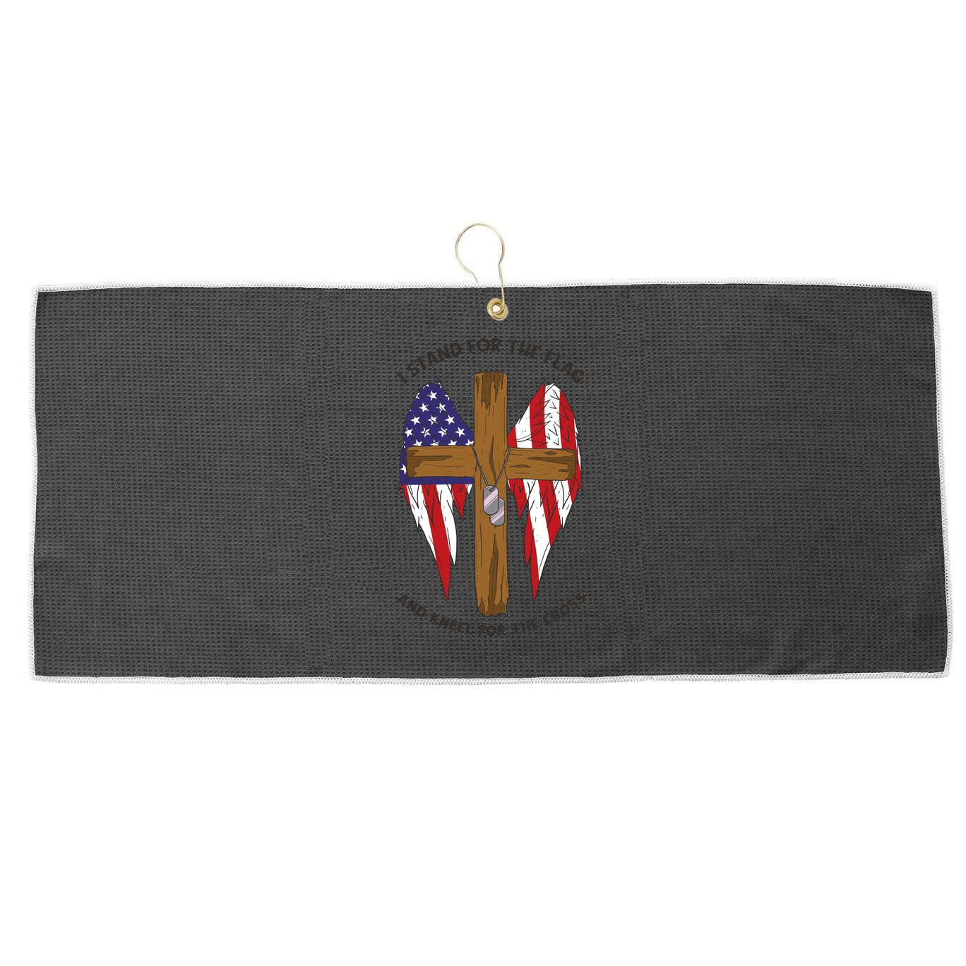 I Stand For The Flag Kneel For The Cross USA Large Microfiber Waffle Golf Towel