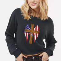 I Stand For The Flag Kneel For The Cross USA Cropped Pullover Crew