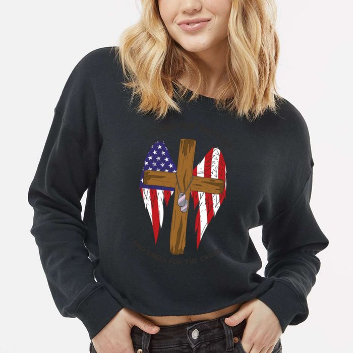 I Stand For The Flag Kneel For The Cross USA Cropped Pullover Crew