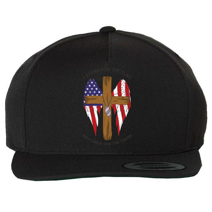 I Stand For The Flag Kneel For The Cross USA Wool Snapback Cap