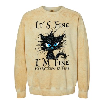 it s fine im fine everything is fine funny black cat wo Colorblast Crewneck Sweatshirt