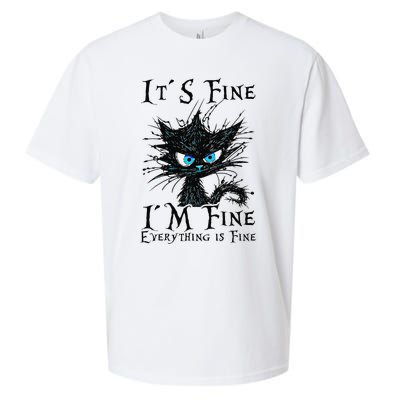 it s fine im fine everything is fine funny black cat wo Sueded Cloud Jersey T-Shirt