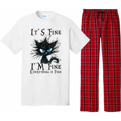 it s fine im fine everything is fine funny black cat wo Pajama Set