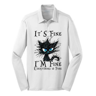 it s fine im fine everything is fine funny black cat wo Silk Touch Performance Long Sleeve Polo