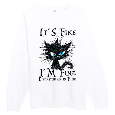 it s fine im fine everything is fine funny black cat wo Premium Crewneck Sweatshirt