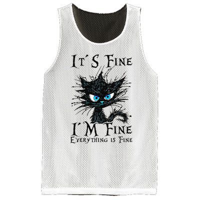 it s fine im fine everything is fine funny black cat wo Mesh Reversible Basketball Jersey Tank