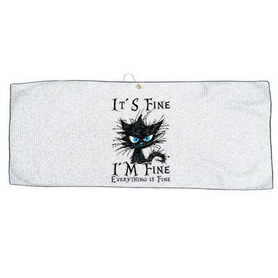 it s fine im fine everything is fine funny black cat wo Large Microfiber Waffle Golf Towel