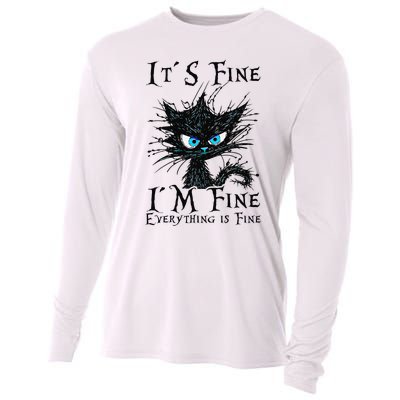 it s fine im fine everything is fine funny black cat wo Cooling Performance Long Sleeve Crew