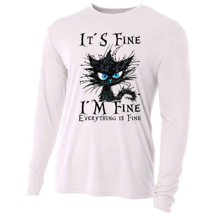 it s fine im fine everything is fine funny black cat wo Cooling Performance Long Sleeve Crew