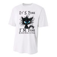 it s fine im fine everything is fine funny black cat wo Performance Sprint T-Shirt