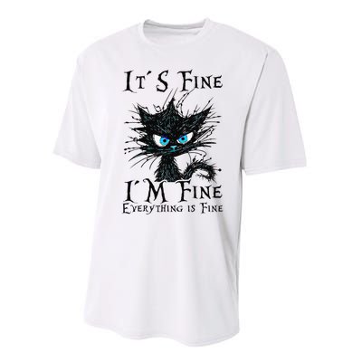 it s fine im fine everything is fine funny black cat wo Performance Sprint T-Shirt