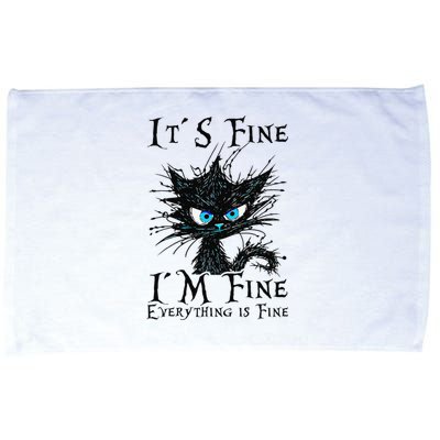 it s fine im fine everything is fine funny black cat wo Microfiber Hand Towel