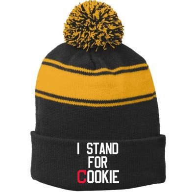I Stand For Cookie Carlos Carrasco Indians Stripe Pom Pom Beanie