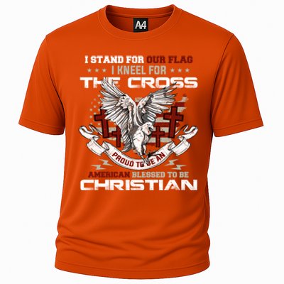 I Stand For Our Flag I Kneel For The Cross American Veterans Gift Cooling Performance Crew T-Shirt