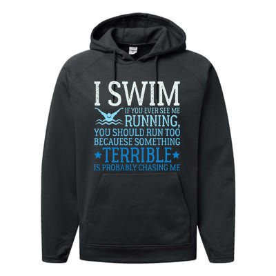 I Swim Funny Swimming Pool Quotes Swim Gifts Performance Fleece Hoodie