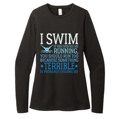 I Swim Funny Swimming Pool Quotes Swim Gifts Womens CVC Long Sleeve Shirt