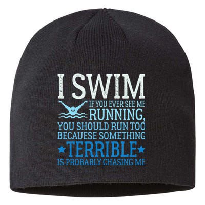 I Swim Funny Swimming Pool Quotes Swim Gifts Sustainable Beanie