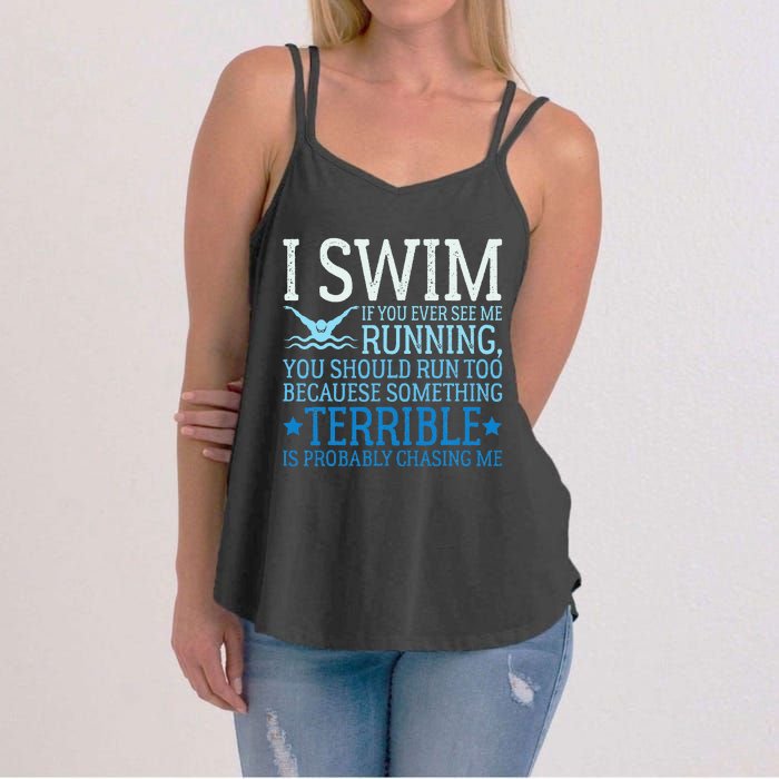 I Swim Funny Swimming Pool Quotes Swim Gifts Women's Strappy Tank