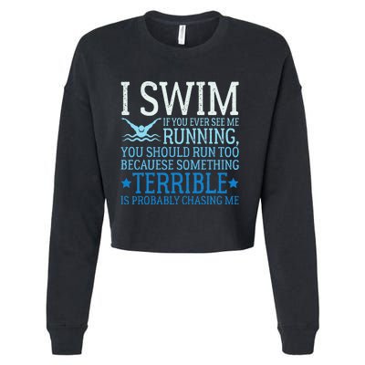 I Swim Funny Swimming Pool Quotes Swim Gifts Cropped Pullover Crew