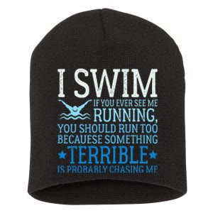 I Swim Funny Swimming Pool Quotes Swim Gifts Short Acrylic Beanie