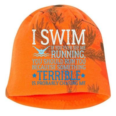 I Swim Funny Swimming Pool Quotes Swim Gifts Kati - Camo Knit Beanie