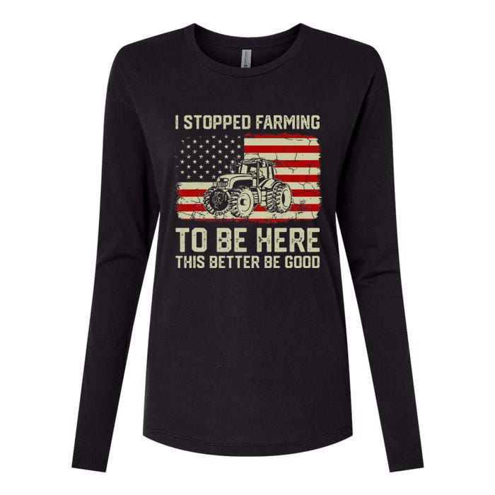 I Stopped Farming To Be Here Tractor Vintage American Flag Womens Cotton Relaxed Long Sleeve T-Shirt